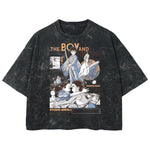 Playera streetwear premium de anime y gaming ExtraLife MX, corte boxy deluxe mineral wash heavyweight en color Acid Wash, moda urbana mexicana de culto.