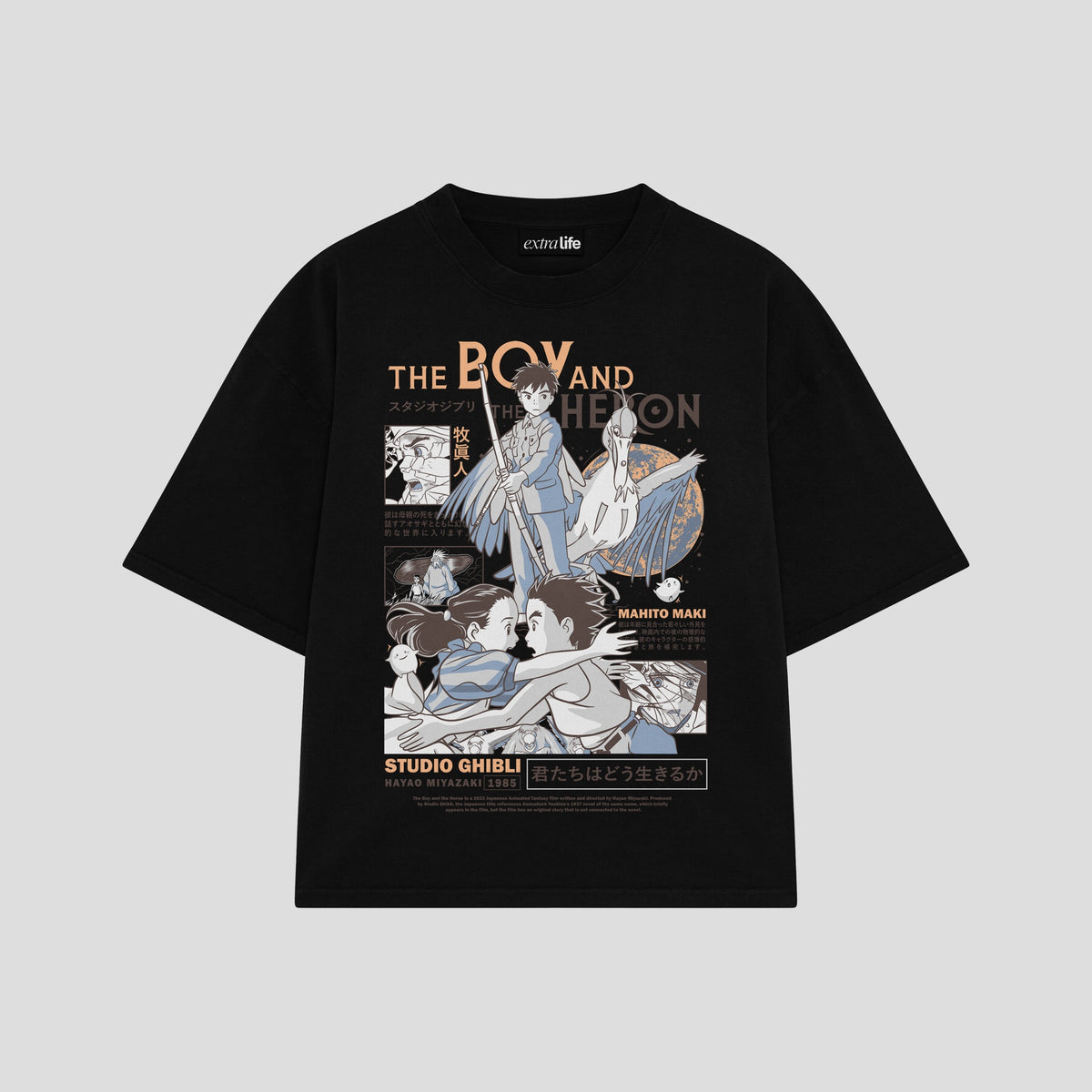 Playera streetwear premium de anime y gaming ExtraLife MX, corte oversized drop shoulder ligero y fresco en color Deep Black y Off-White, moda urbana mexicana de culto.