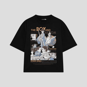 Playera streetwear premium de anime y gaming ExtraLife MX, corte boxy oversized drop shoulder heavyweight en color Deep Black y Off-White, moda urbana mexicana de culto.