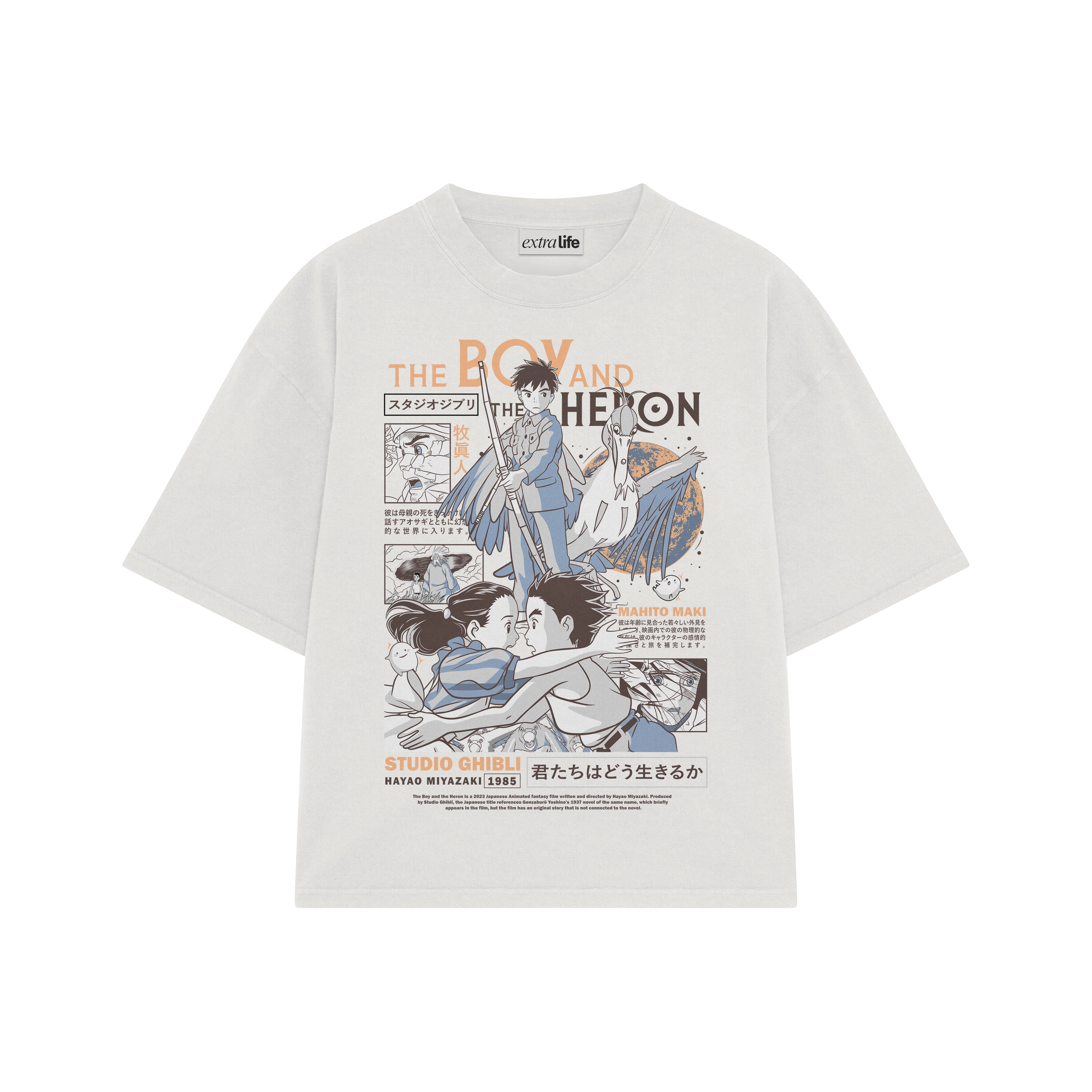 Playera streetwear premium de anime y gaming ExtraLife MX, corte boxy oversized drop shoulder heavyweight en color Deep Black y Off-White, moda urbana mexicana de culto.