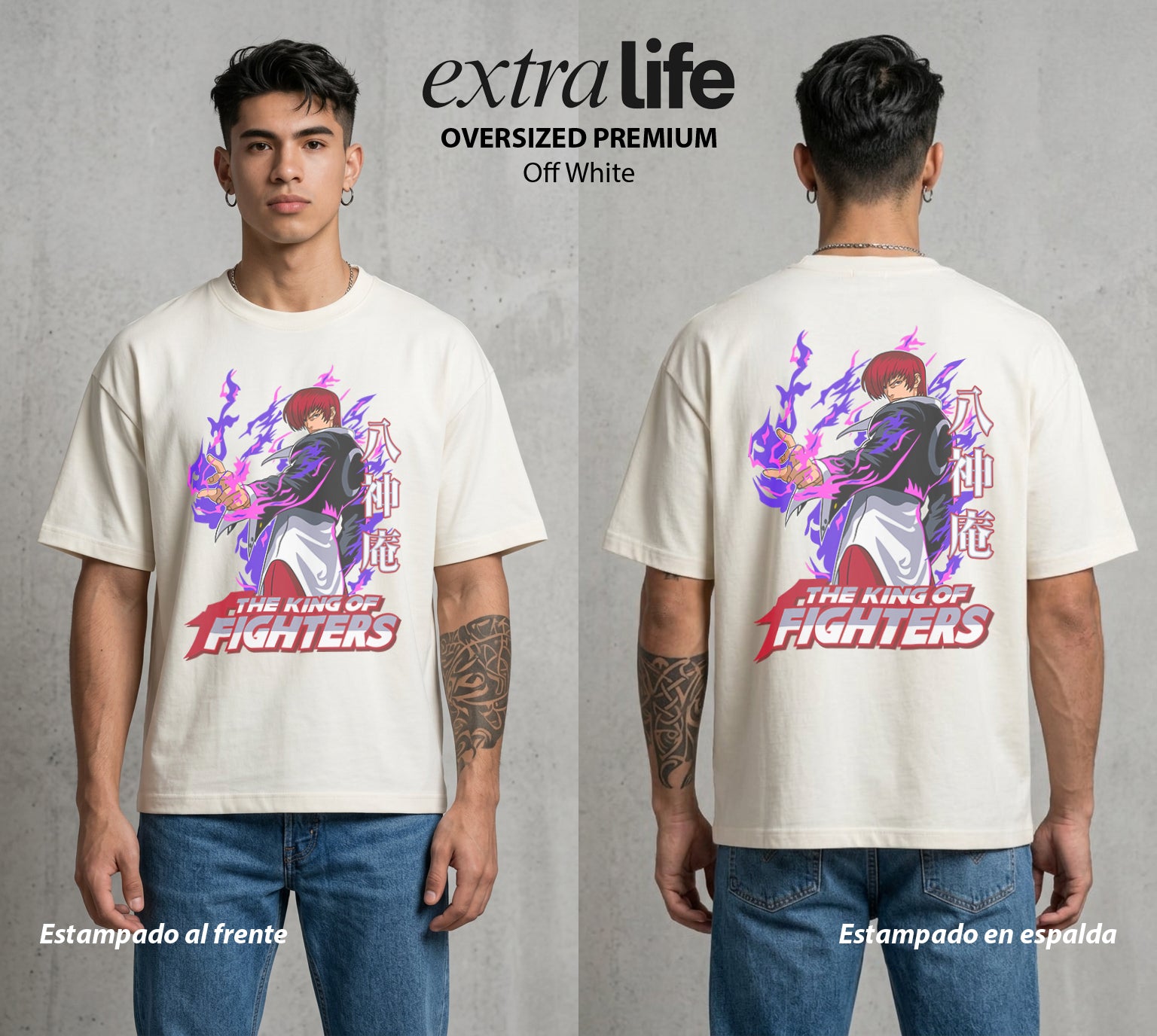 El Torneo del Rey | La Llama del Yagami #04288 - Playera Oversized Premium | Off White - Foto en modelo