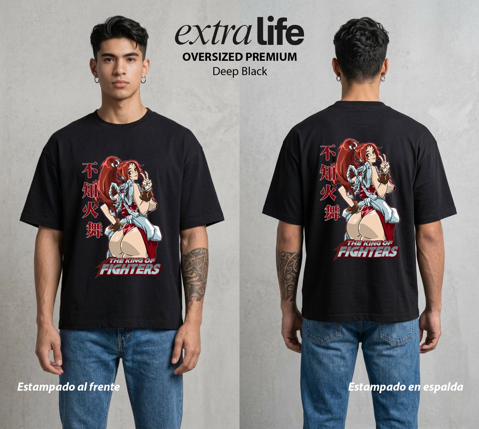 El Torneo del Rey | La Fan de las Llamas #04291 - Playera Oversized Premium | Deep Black - Foto en modelo