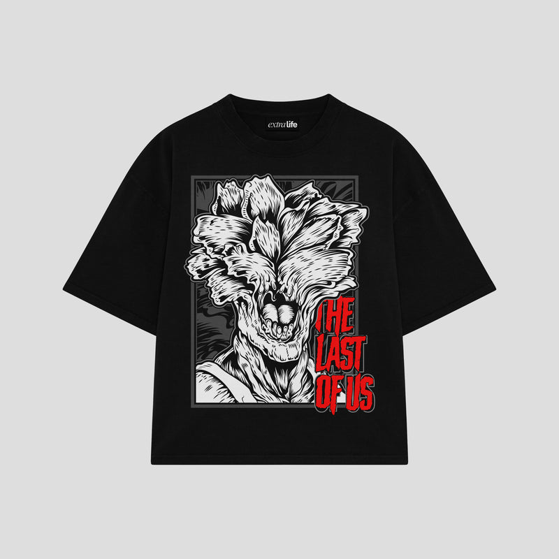 Playera streetwear premium de anime y gaming ExtraLife MX, corte boxy oversized drop shoulder heavyweight en color Deep Black y Off-White, moda urbana mexicana de culto.