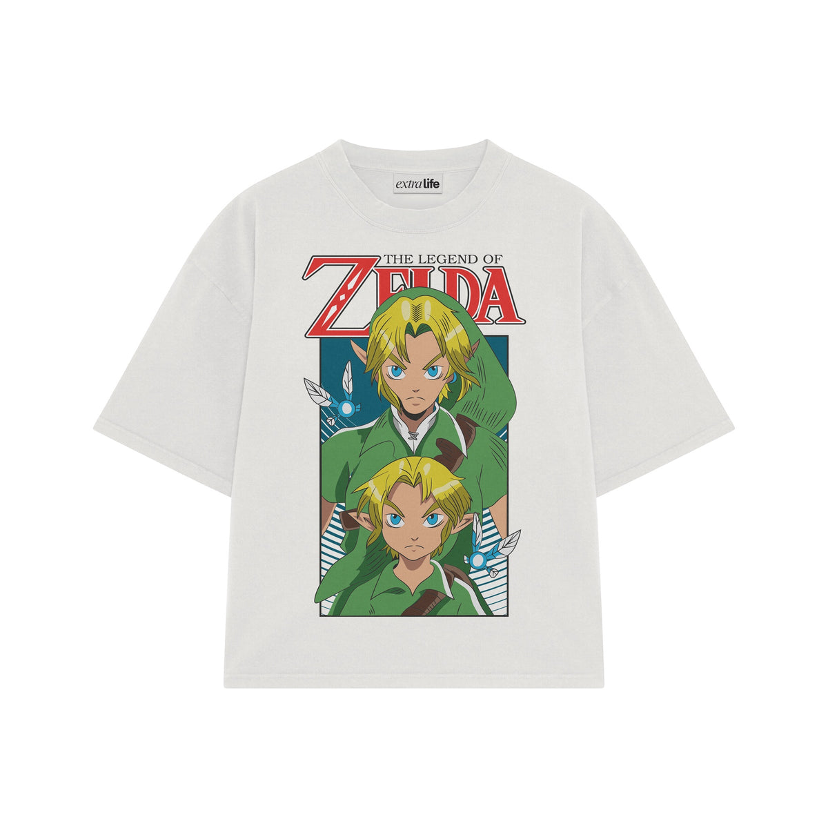 Playera streetwear premium de anime y gaming ExtraLife MX, corte oversized drop shoulder ligero y fresco en color Deep Black y Off-White, moda urbana mexicana de culto.