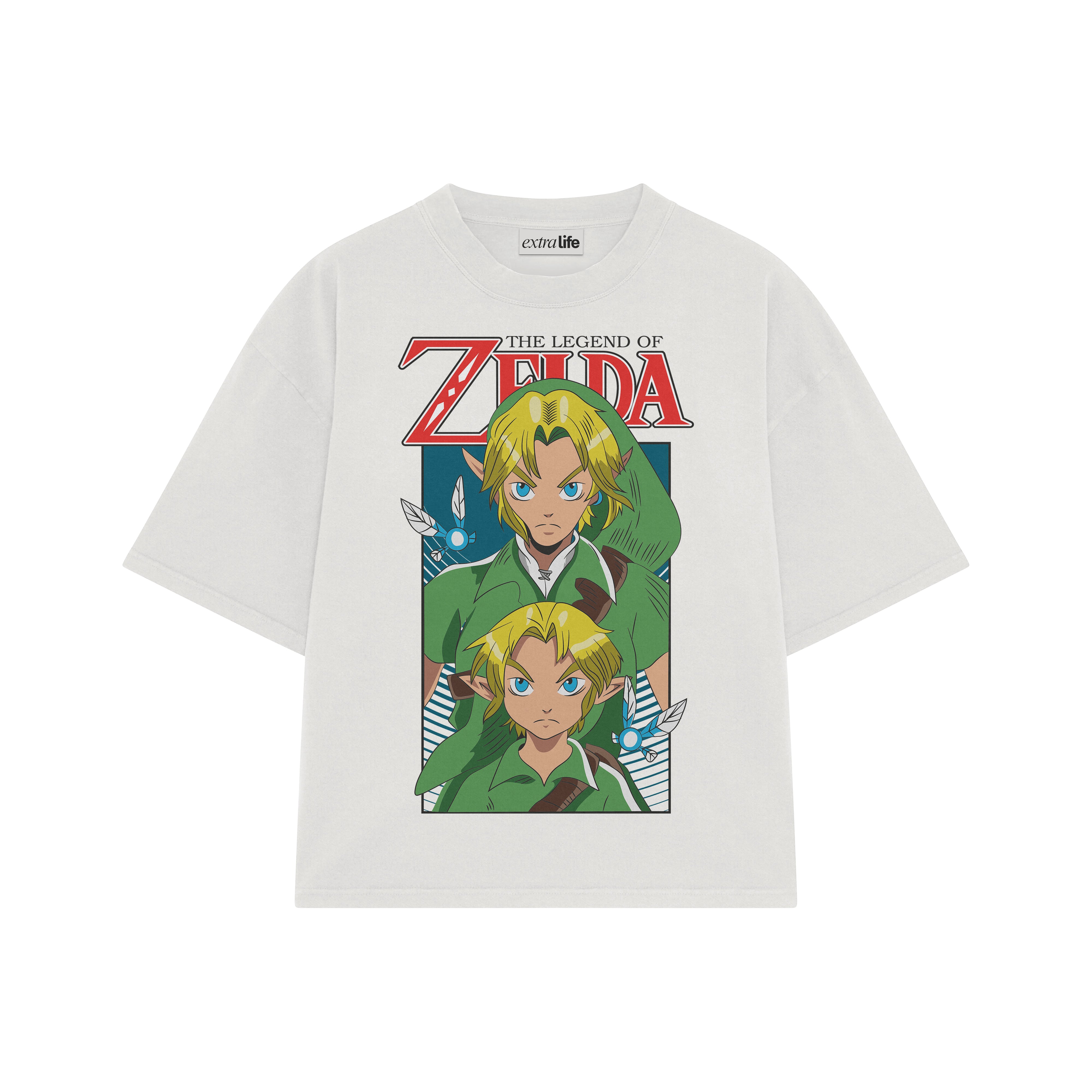 Playera streetwear premium de anime y gaming ExtraLife MX, corte boxy oversized drop shoulder heavyweight en color Deep Black y Off-White, moda urbana mexicana de culto.