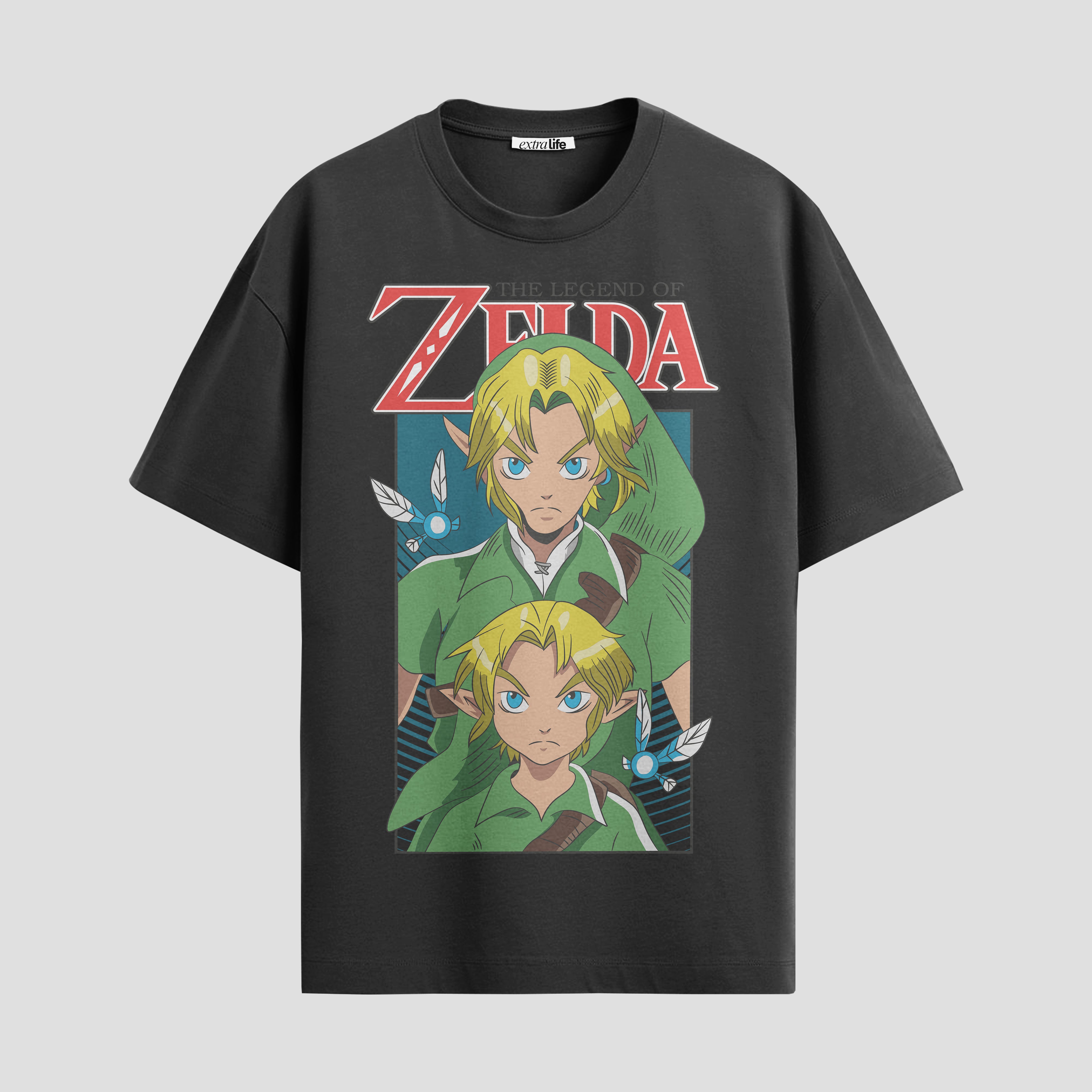Playera urbana de anime y gaming ExtraLife MX, corte Standard Fit unisex ligero y transpirable en color Deep Black y Pure White, ropa de uso diario para gym y casual.