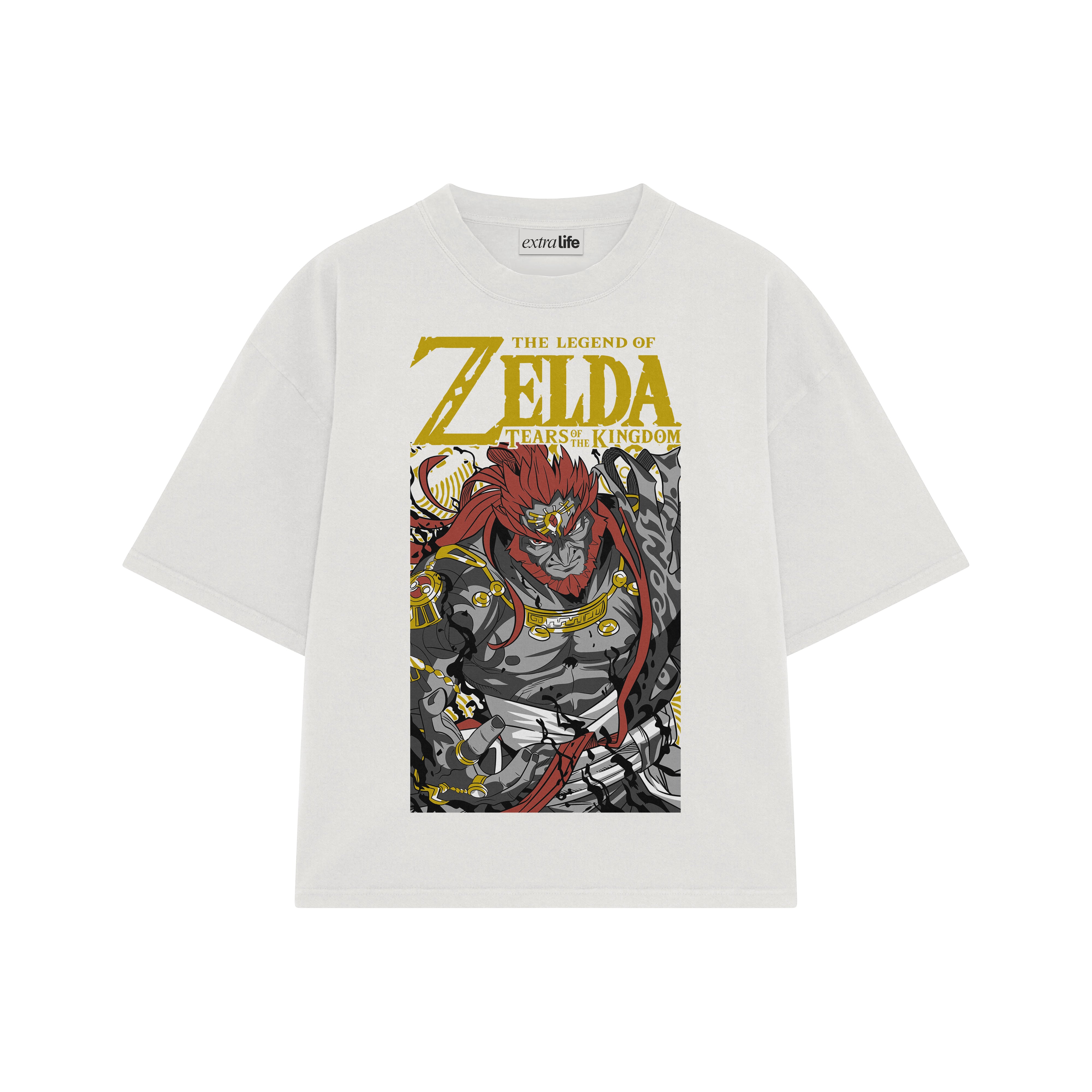 Playera streetwear premium de anime y gaming ExtraLife MX, corte boxy oversized drop shoulder heavyweight en color Deep Black y Off-White, moda urbana mexicana de culto.
