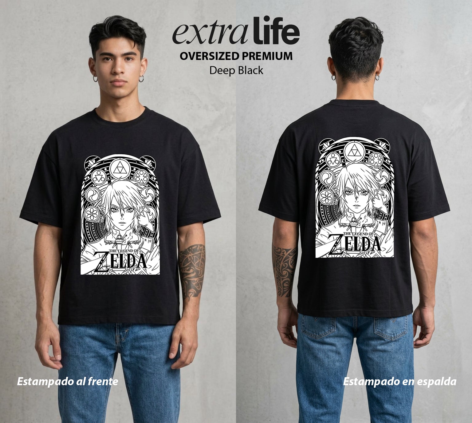 La Leyenda de la Princesa | El Heroe Legendario #04298 - Playera Oversized Premium | Deep Black - Foto en modelo
