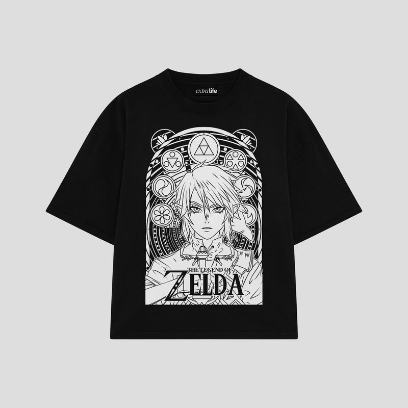 Playera streetwear premium de anime y gaming ExtraLife MX, corte boxy oversized drop shoulder heavyweight en color Deep Black y Off-White, moda urbana mexicana de culto.