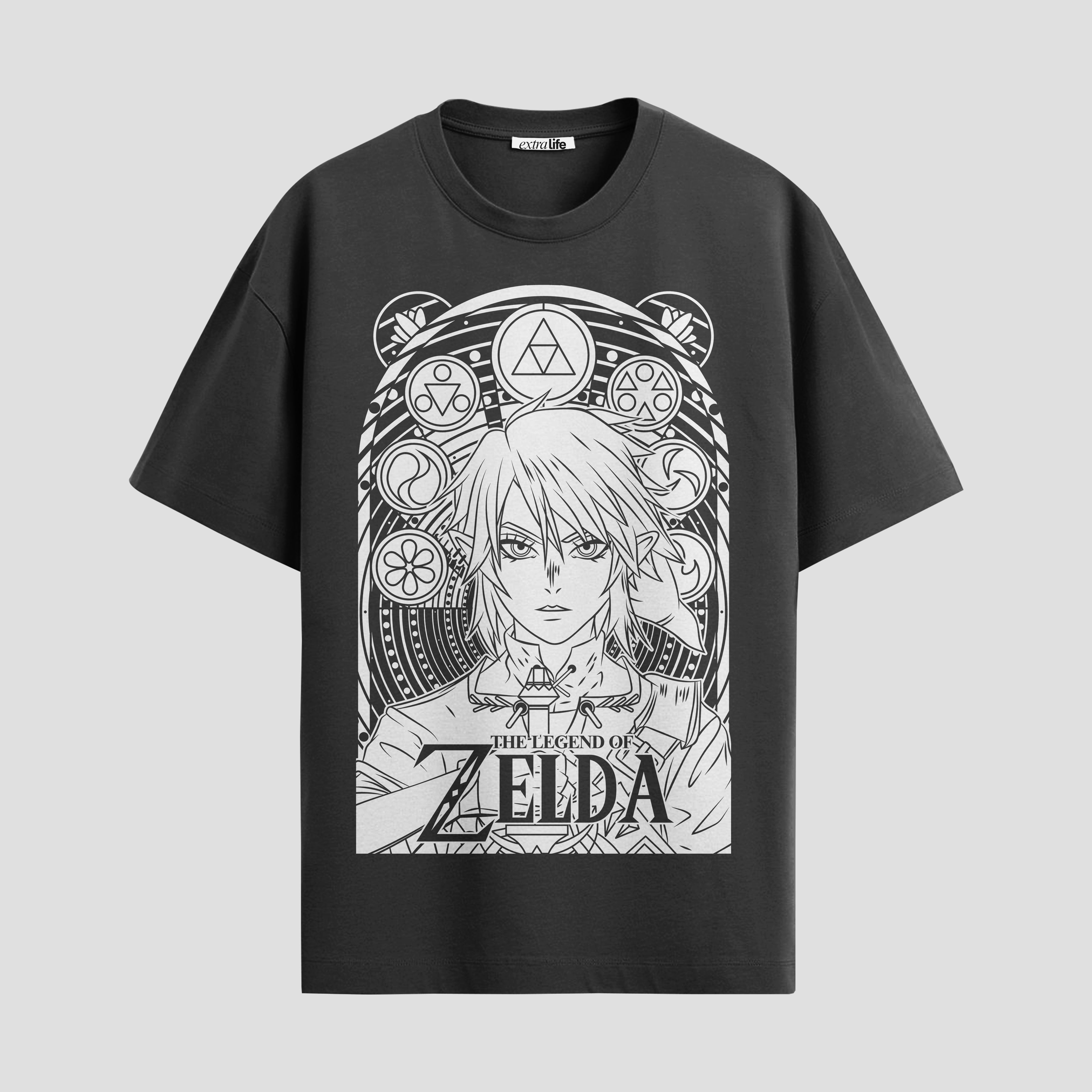 Playera urbana de anime y gaming ExtraLife MX, corte Standard Fit unisex ligero y transpirable en color Deep Black y Pure White, ropa de uso diario para gym y casual.