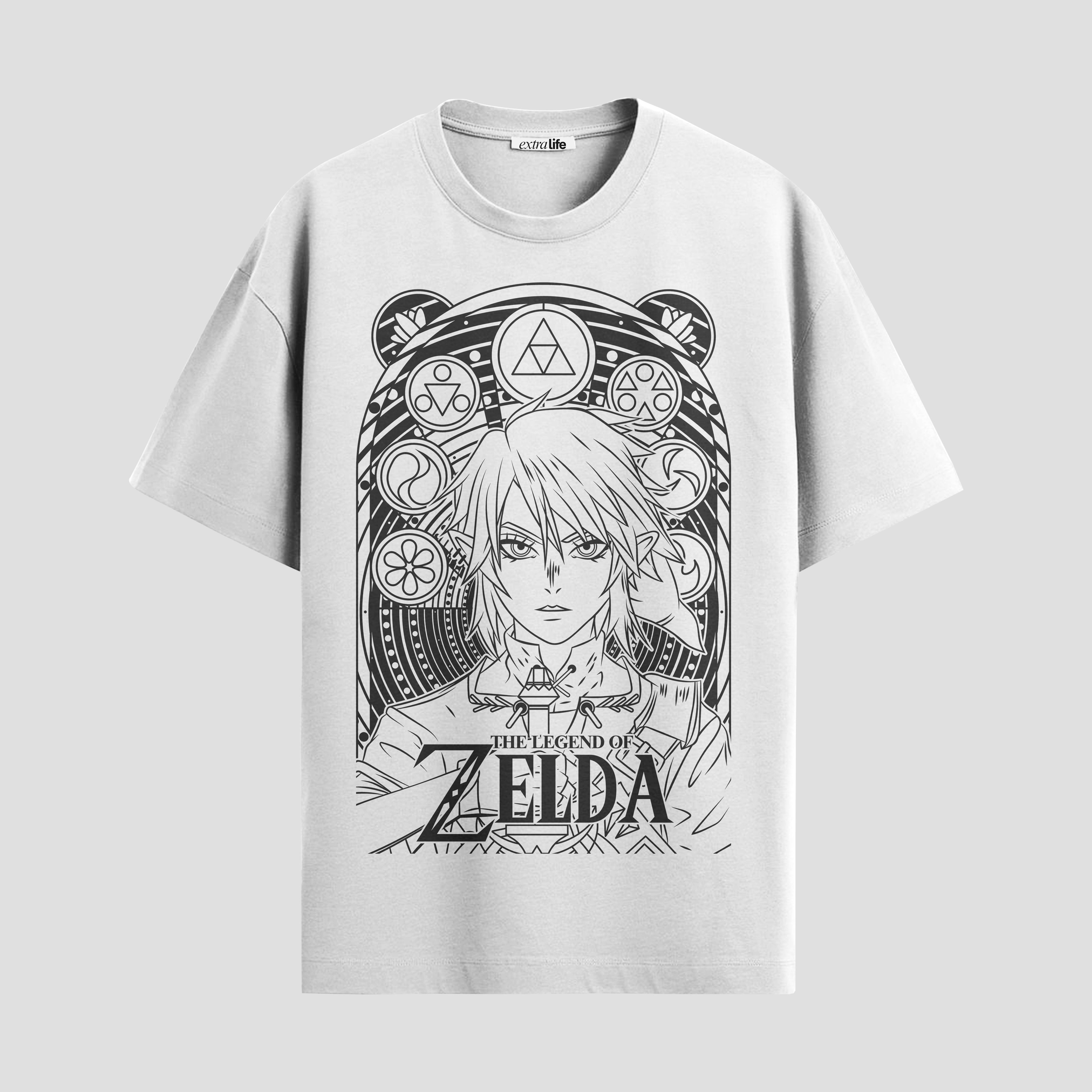 Playera urbana de anime y gaming ExtraLife MX, corte Standard Fit unisex ligero y transpirable en color Deep Black y Pure White, ropa de uso diario para gym y casual.