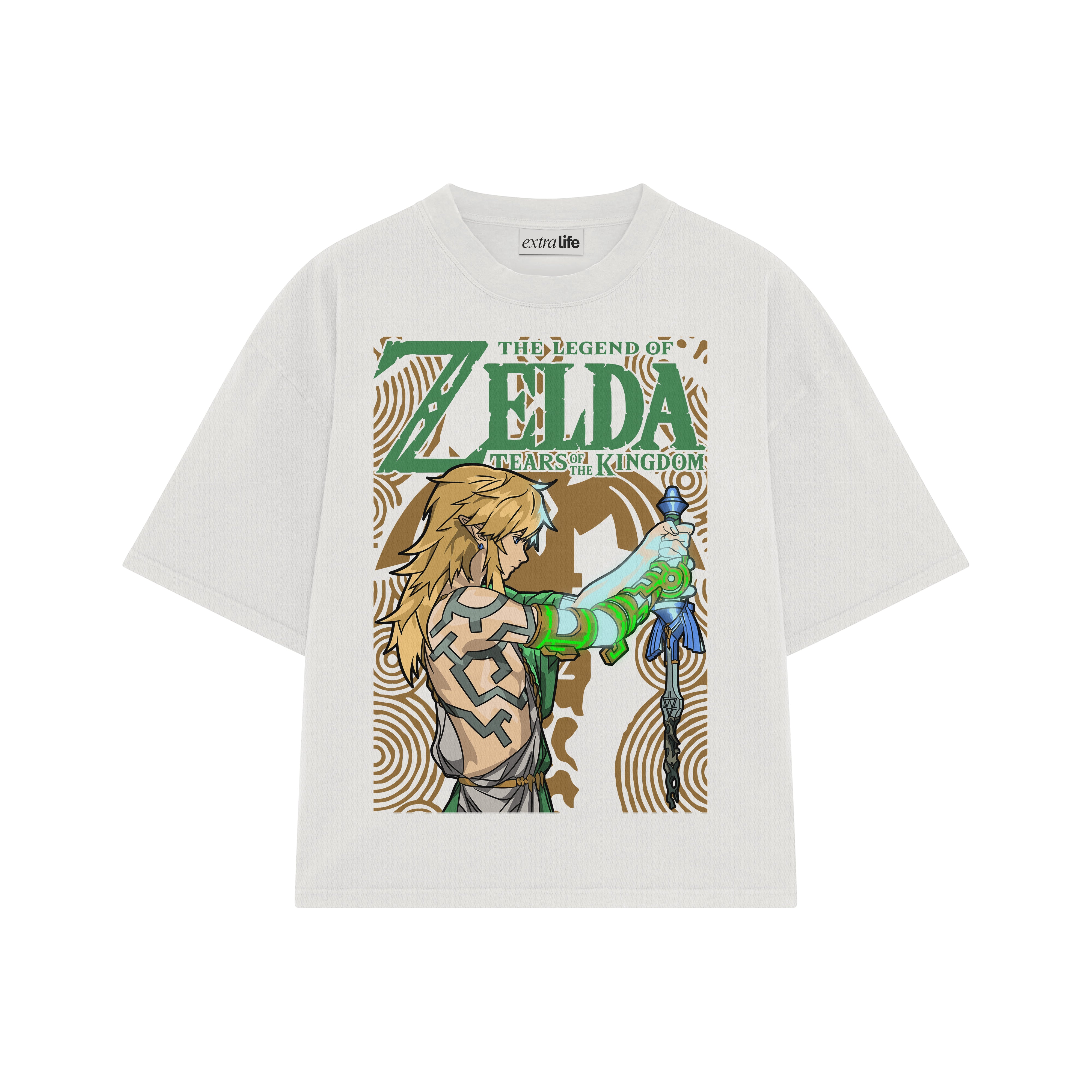 Playera streetwear premium de anime y gaming ExtraLife MX, corte boxy oversized drop shoulder heavyweight en color Deep Black y Off-White, moda urbana mexicana de culto.