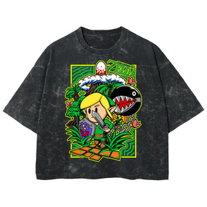 Playera streetwear premium de anime y gaming ExtraLife MX, corte boxy deluxe mineral wash heavyweight en color Acid Wash, moda urbana mexicana de culto.