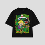 Playera streetwear premium de anime y gaming ExtraLife MX, corte boxy oversized drop shoulder heavyweight en color Deep Black y Off-White, moda urbana mexicana de culto.