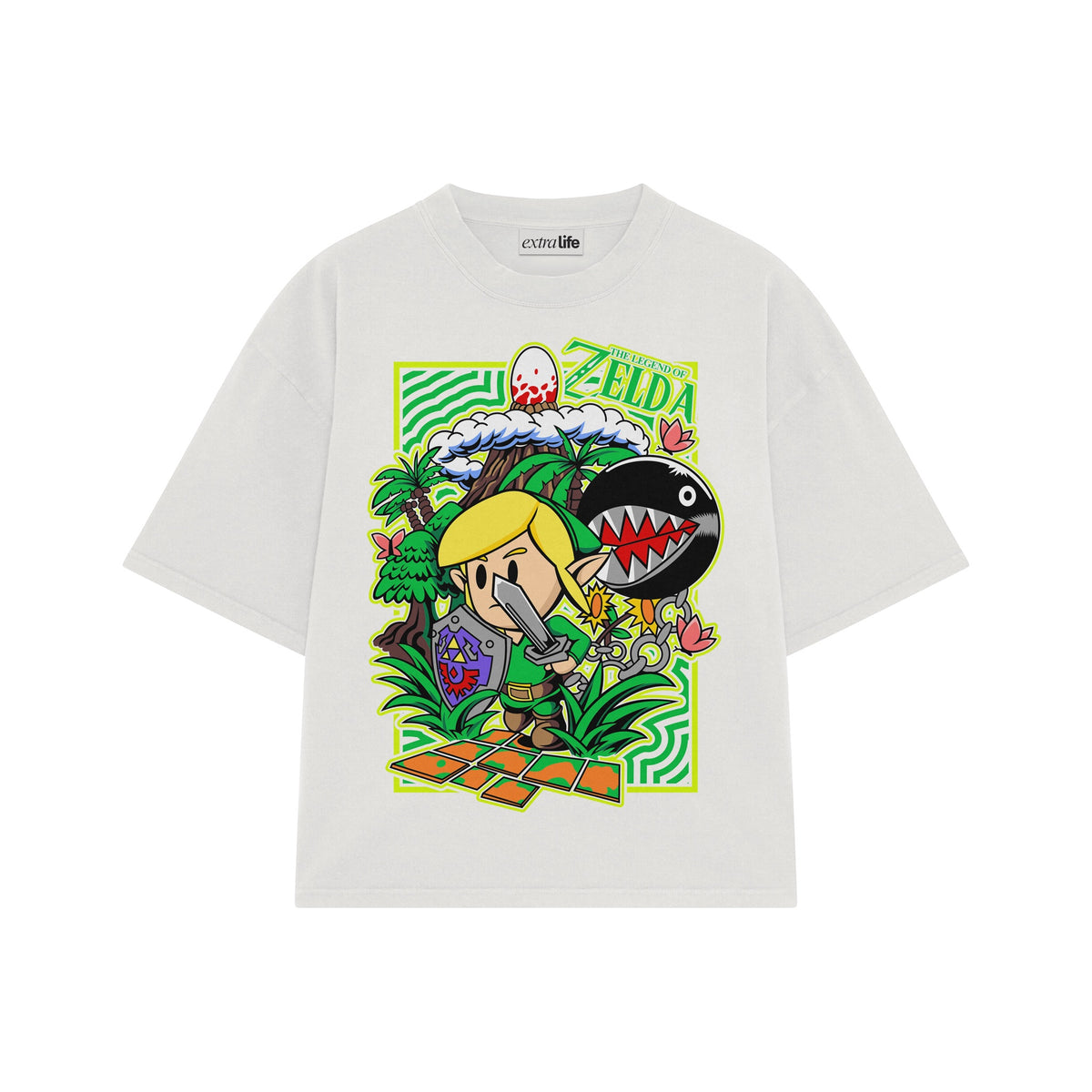 Playera streetwear premium de anime y gaming ExtraLife MX, corte oversized drop shoulder ligero y fresco en color Deep Black y Off-White, moda urbana mexicana de culto.