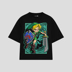 Playera streetwear premium de anime y gaming ExtraLife MX, corte boxy oversized drop shoulder heavyweight en color Deep Black y Off-White, moda urbana mexicana de culto.