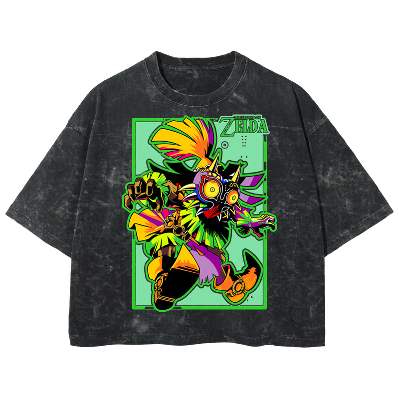 Playera streetwear premium de anime y gaming ExtraLife MX, corte boxy deluxe mineral wash heavyweight en color Acid Wash, moda urbana mexicana de culto.