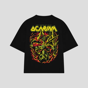 Playera streetwear premium de anime y gaming ExtraLife MX, corte boxy oversized drop shoulder heavyweight en color Deep Black y Off-White, moda urbana mexicana de culto.