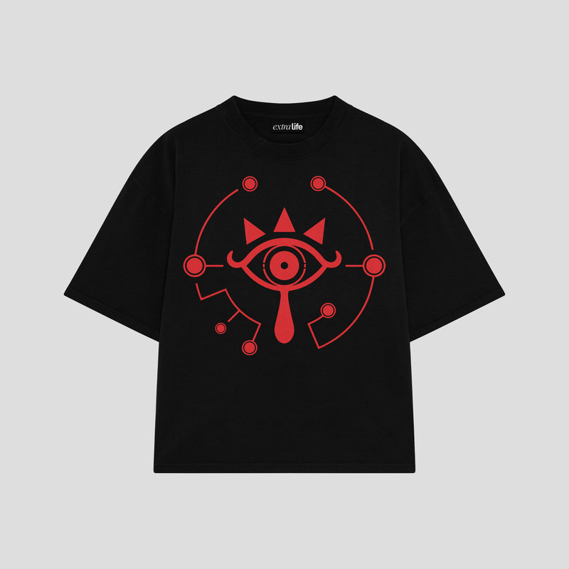 Playera streetwear premium de anime y gaming ExtraLife MX, corte boxy oversized drop shoulder heavyweight en color Deep Black y Off-White, moda urbana mexicana de culto.