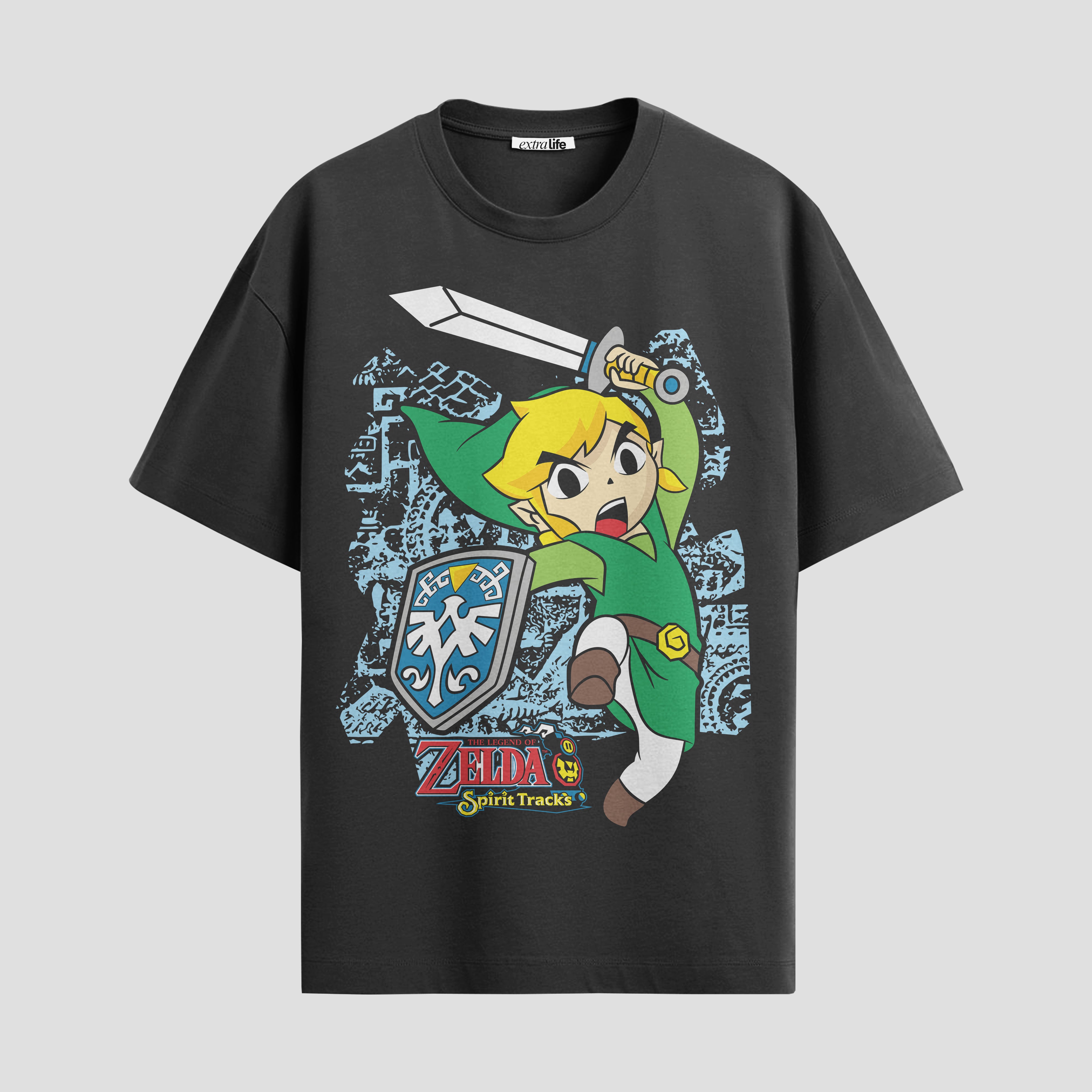 Playera urbana de anime y gaming ExtraLife MX, corte Standard Fit unisex ligero y transpirable en color Deep Black y Pure White, ropa de uso diario para gym y casual.