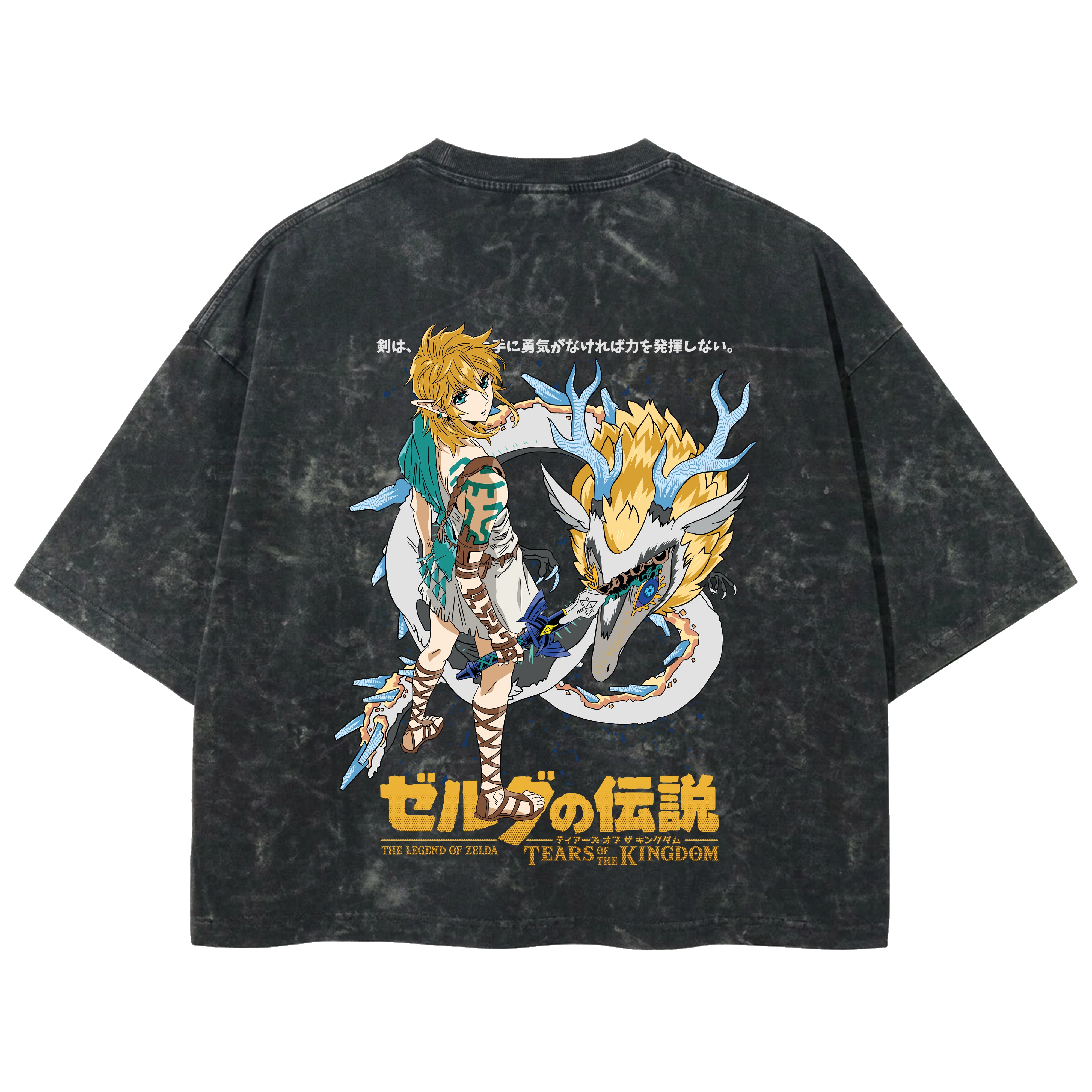 Playera streetwear premium de anime y gaming ExtraLife MX, corte boxy deluxe mineral wash heavyweight en color Acid Wash, moda urbana mexicana de culto.