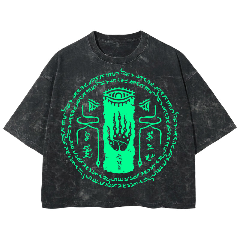 Playera streetwear premium de anime y gaming ExtraLife MX, corte boxy deluxe mineral wash heavyweight en color Acid Wash, moda urbana mexicana de culto.