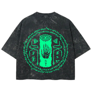 Playera streetwear premium de anime y gaming ExtraLife MX, corte boxy deluxe mineral wash heavyweight en color Acid Wash, moda urbana mexicana de culto.