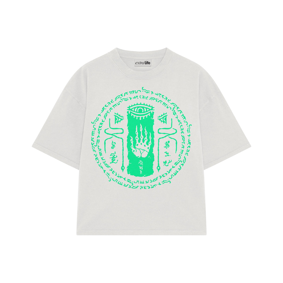 Playera streetwear premium de anime y gaming ExtraLife MX, corte oversized drop shoulder ligero y fresco en color Deep Black y Off-White, moda urbana mexicana de culto.