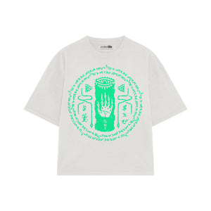 Playera streetwear premium de anime y gaming ExtraLife MX, corte boxy oversized drop shoulder heavyweight en color Deep Black y Off-White, moda urbana mexicana de culto.