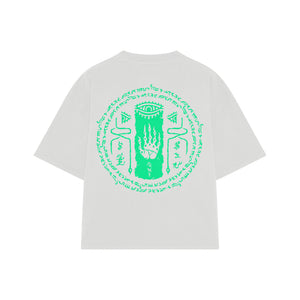 Playera streetwear premium de anime y gaming ExtraLife MX, corte boxy oversized drop shoulder heavyweight en color Deep Black y Off-White, moda urbana mexicana de culto.