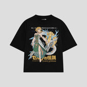 Playera streetwear premium de anime y gaming ExtraLife MX, corte boxy oversized drop shoulder heavyweight en color Deep Black y Off-White, moda urbana mexicana de culto.