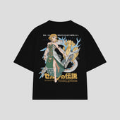 Playera streetwear premium de anime y gaming ExtraLife MX, corte boxy oversized drop shoulder heavyweight en color Deep Black y Off-White, moda urbana mexicana de culto.