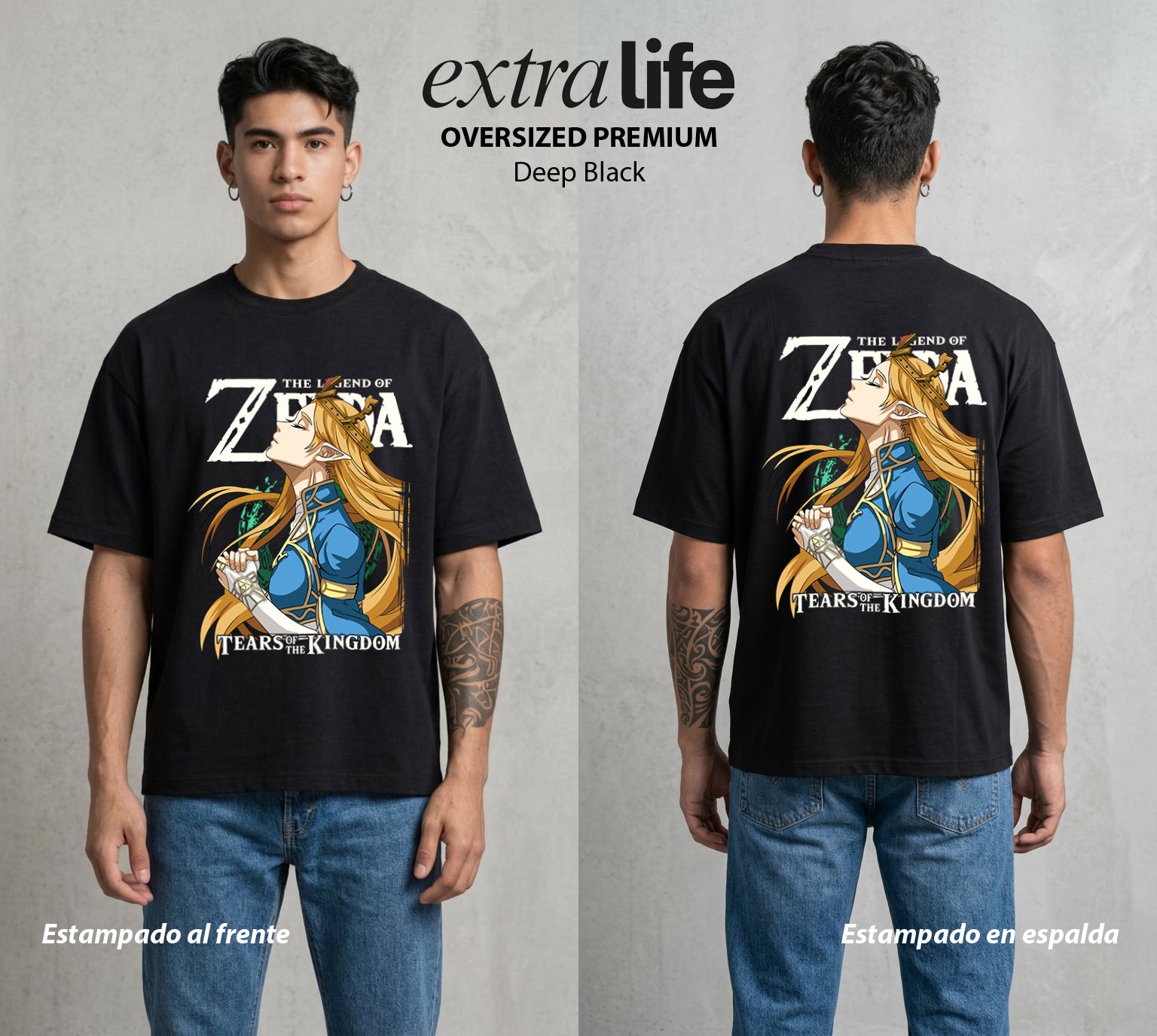La Leyenda de la Princesa | La Portadora del Conocimiento #04316 - Playera Oversized Premium | Deep Black - Foto en modelo