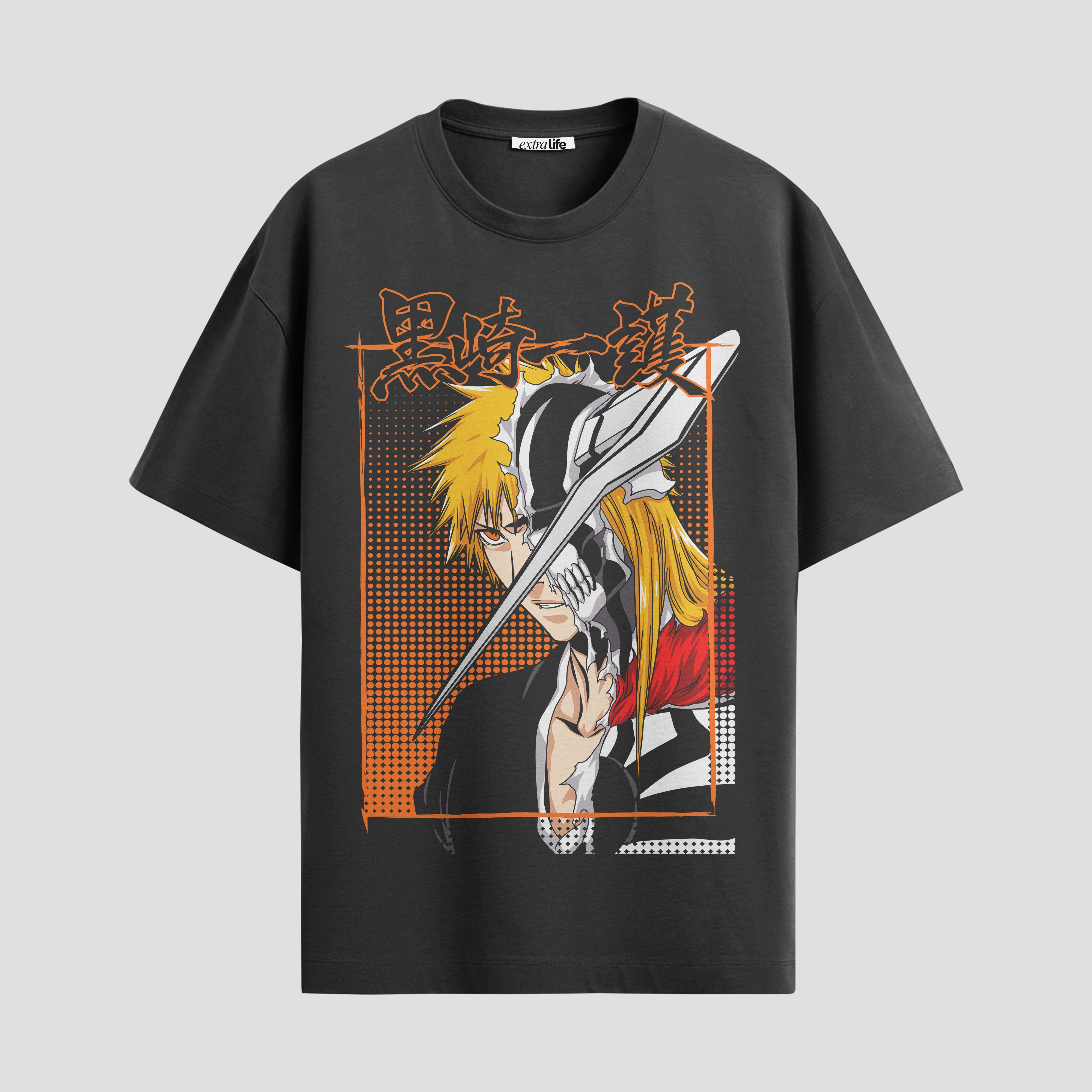 Playera urbana de anime y gaming ExtraLife MX, corte Standard Fit unisex ligero y transpirable en color Deep Black y Pure White, ropa de uso diario para gym y casual.