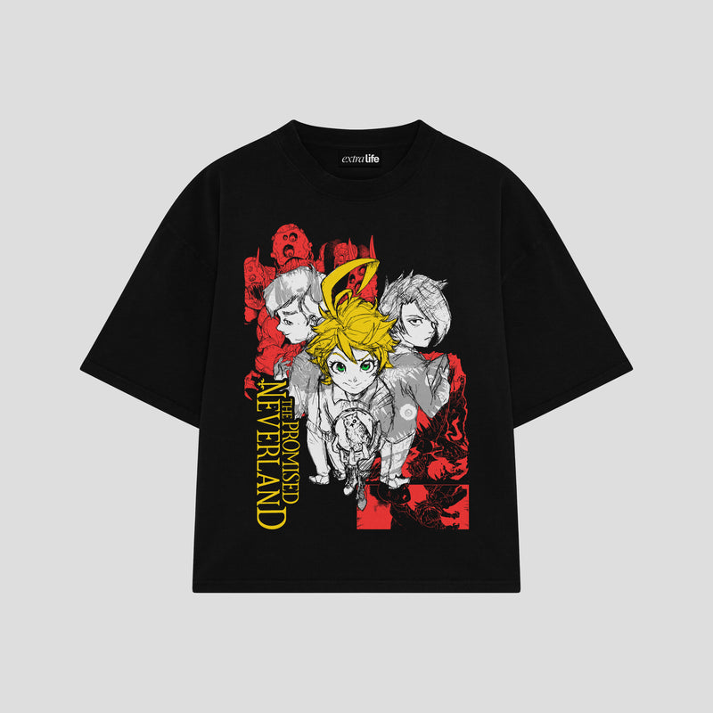 Playera streetwear premium de anime y gaming ExtraLife MX, corte boxy oversized drop shoulder heavyweight en color Deep Black y Off-White, moda urbana mexicana de culto.