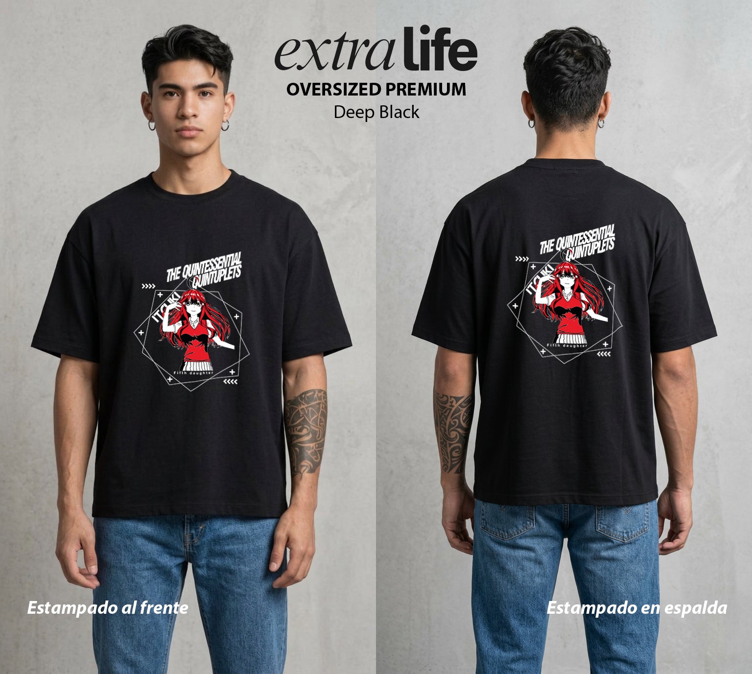 Las Cinco del Destino | Las Cinco del Bien #04325 - Playera Oversized Premium | Deep Black - Foto en modelo