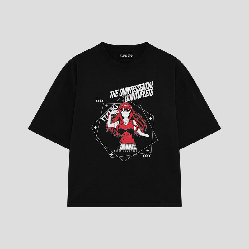 Playera streetwear premium de anime y gaming ExtraLife MX, corte boxy oversized drop shoulder heavyweight en color Deep Black y Off-White, moda urbana mexicana de culto.