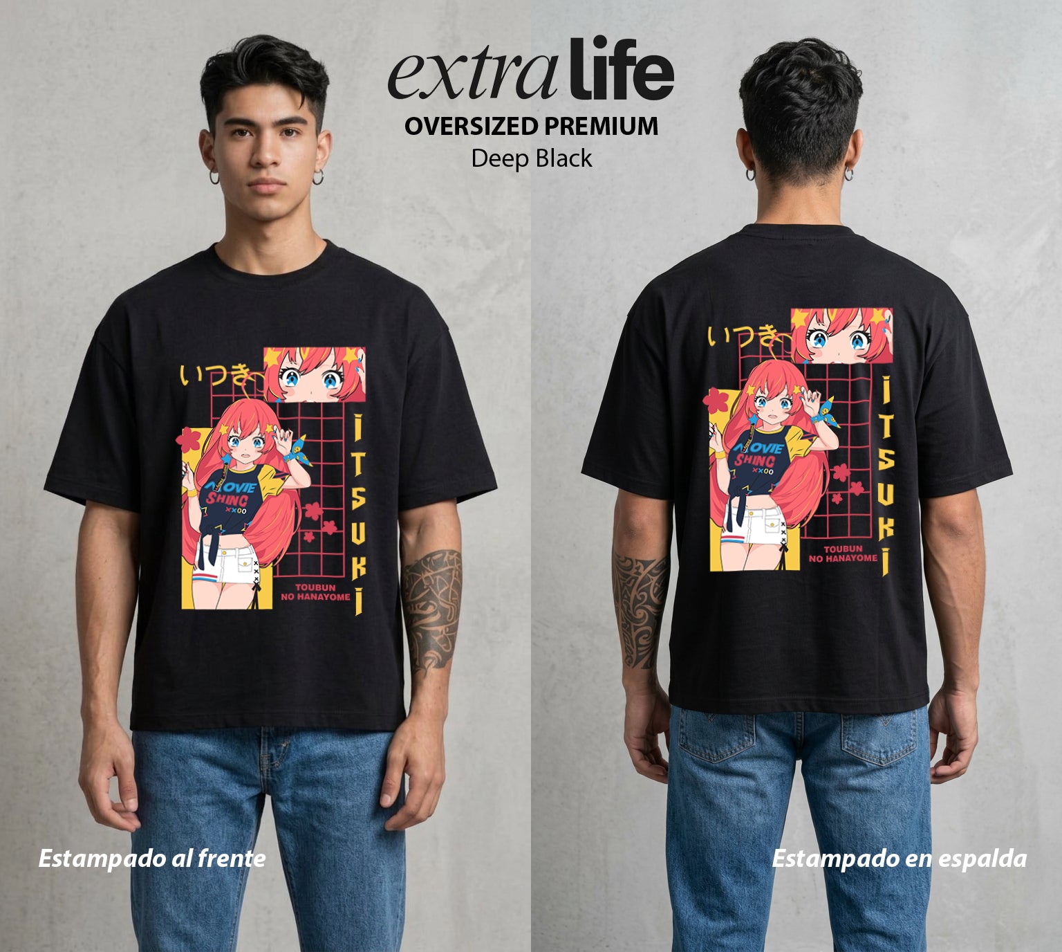 Las Cinco del Destino | La Quinta del Bien #04326 - Playera Oversized Premium | Deep Black - Foto en modelo