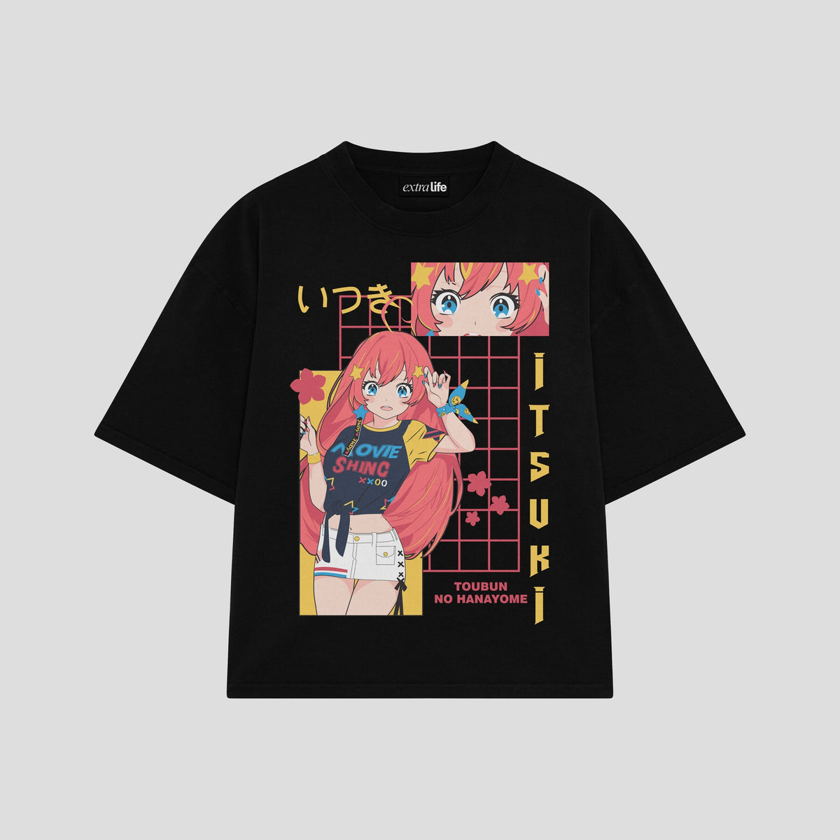 Playera streetwear premium de anime y gaming ExtraLife MX, corte oversized drop shoulder ligero y fresco en color Deep Black y Off-White, moda urbana mexicana de culto.