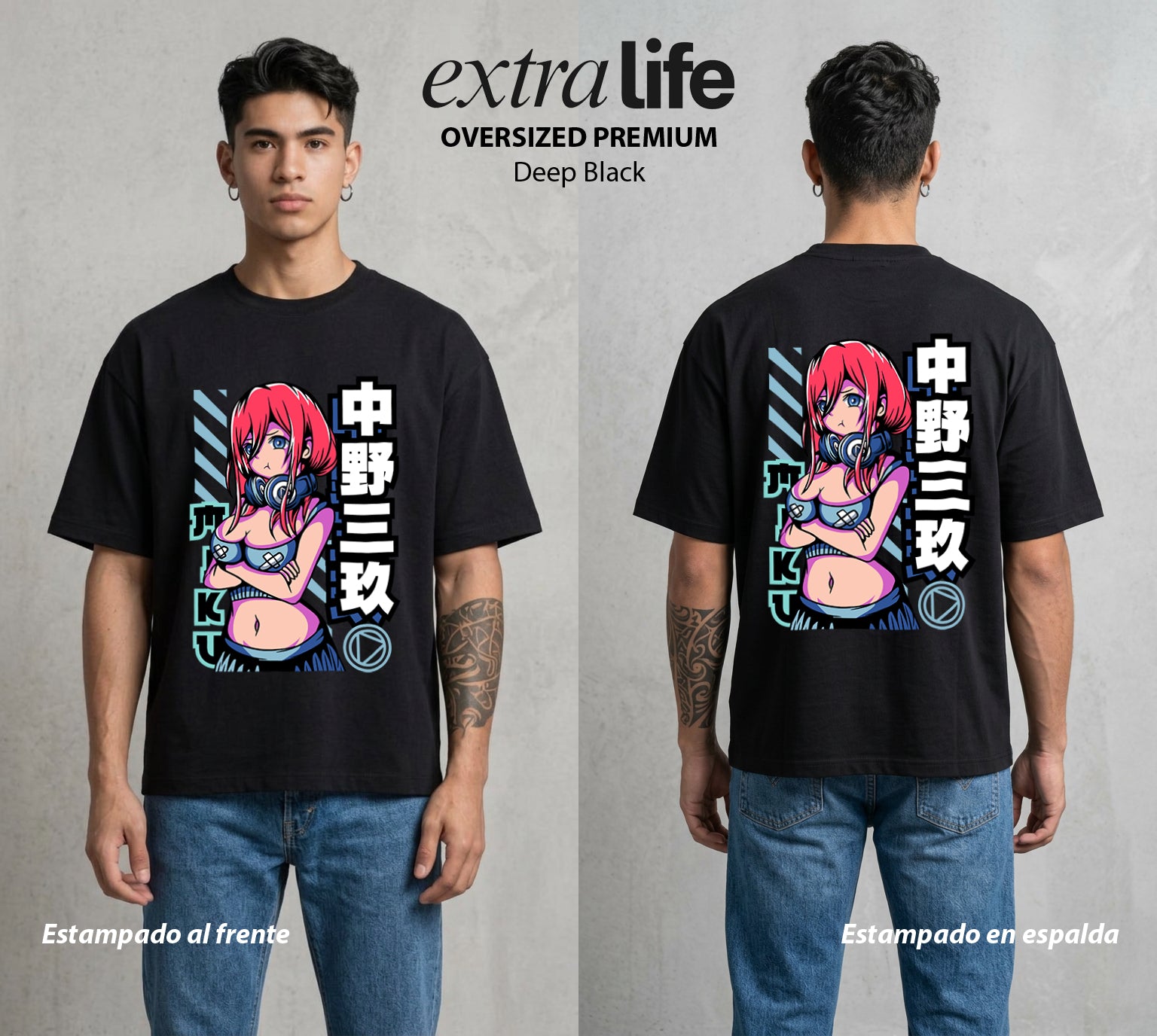 Las Cinco del Destino | La Tercera del Bien #04327 - Playera Oversized Premium | Deep Black - Foto en modelo