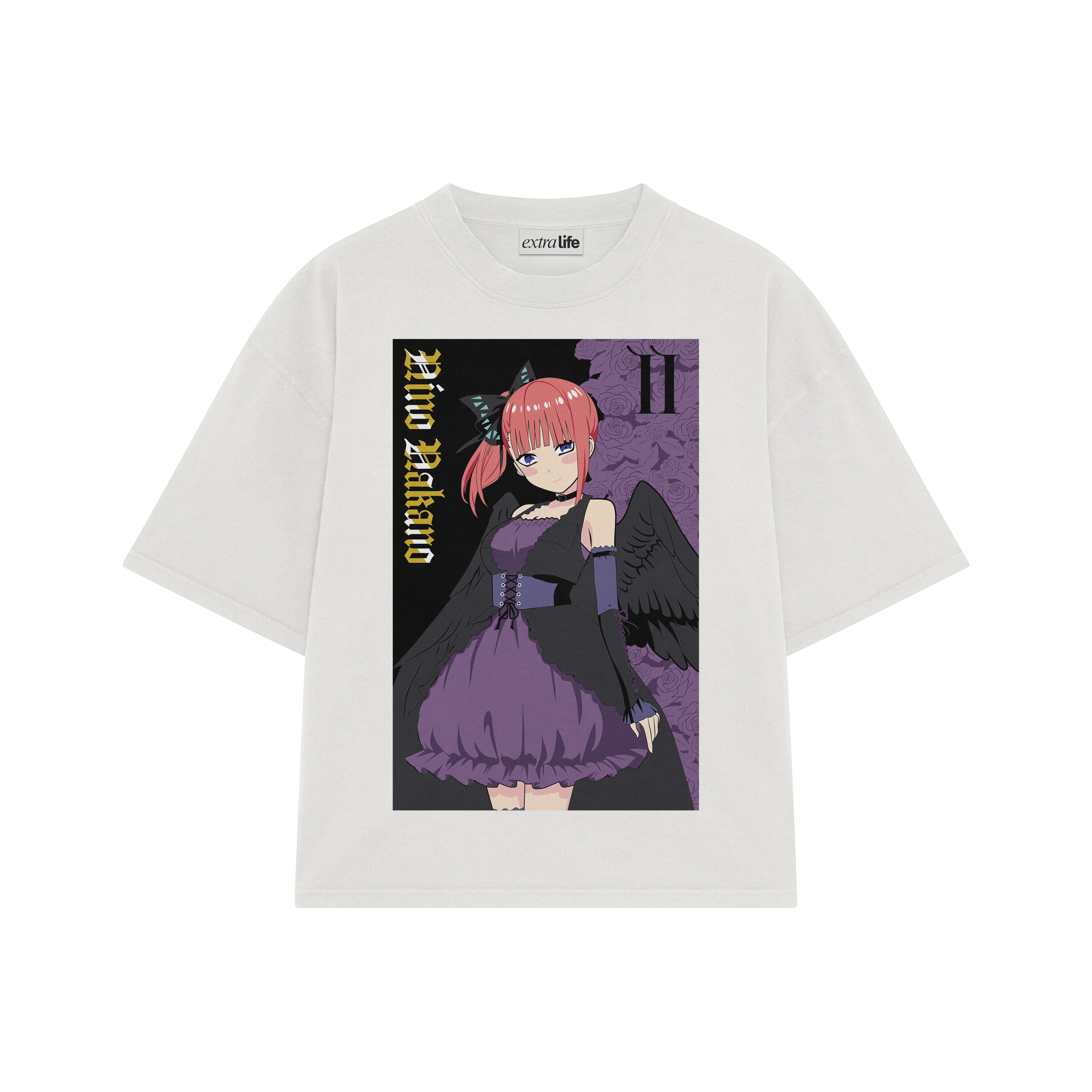 Playera streetwear premium de anime y gaming ExtraLife MX, corte boxy oversized drop shoulder heavyweight en color Deep Black y Off-White, moda urbana mexicana de culto.