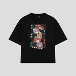 Playera streetwear premium de anime y gaming ExtraLife MX, corte boxy oversized drop shoulder heavyweight en color Deep Black y Off-White, moda urbana mexicana de culto.