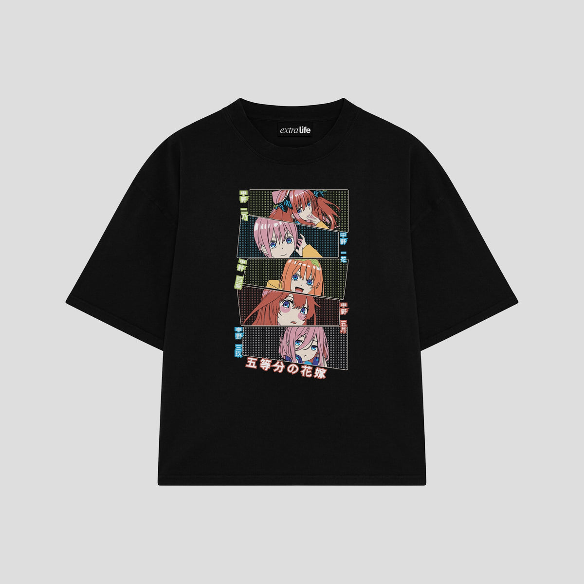 Playera streetwear premium de anime y gaming ExtraLife MX, corte oversized drop shoulder ligero y fresco en color Deep Black y Off-White, moda urbana mexicana de culto.
