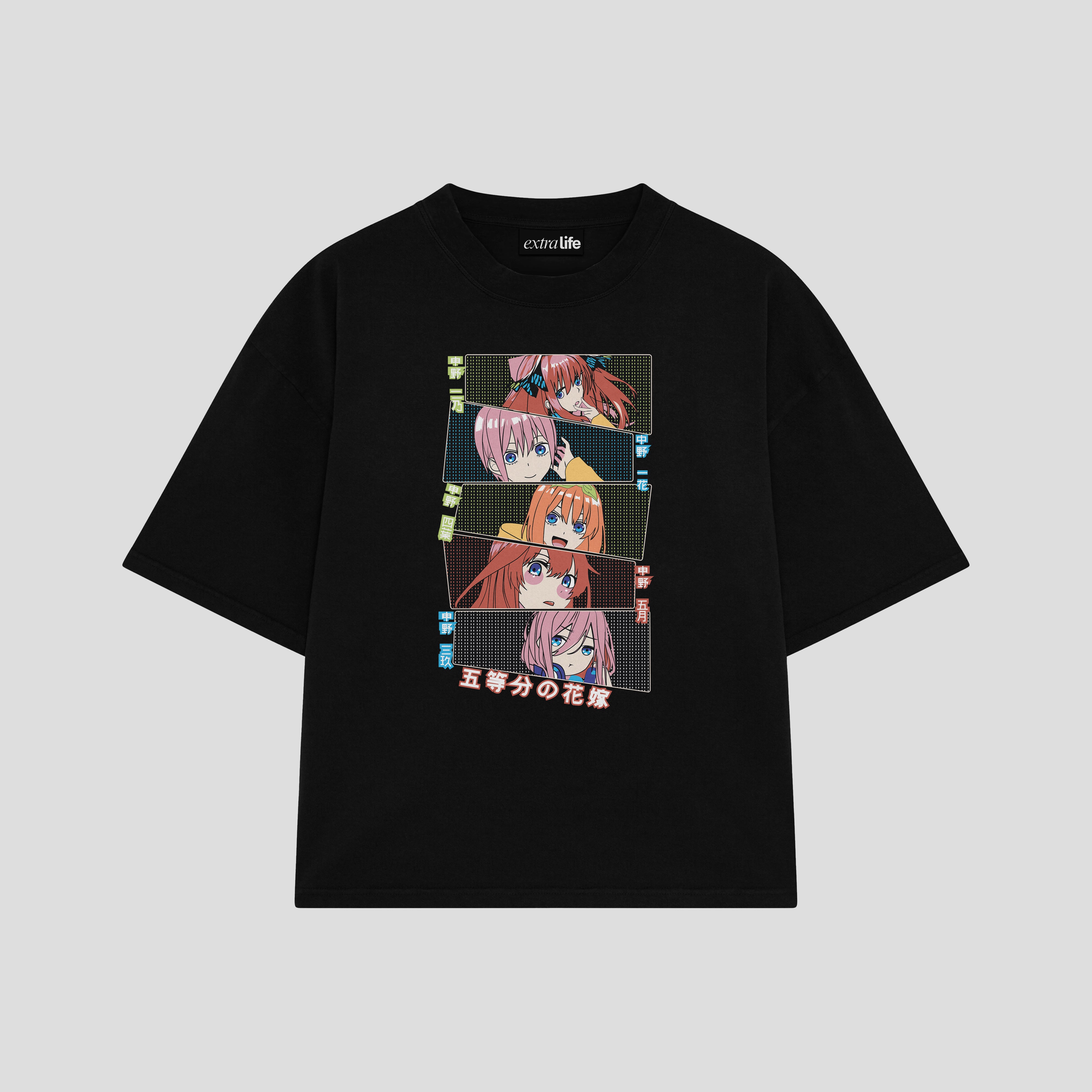 Playera streetwear premium de anime y gaming ExtraLife MX, corte boxy oversized drop shoulder heavyweight en color Deep Black y Off-White, moda urbana mexicana de culto.
