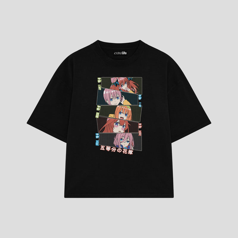 Playera streetwear premium de anime y gaming ExtraLife MX, corte boxy oversized drop shoulder heavyweight en color Deep Black y Off-White, moda urbana mexicana de culto.