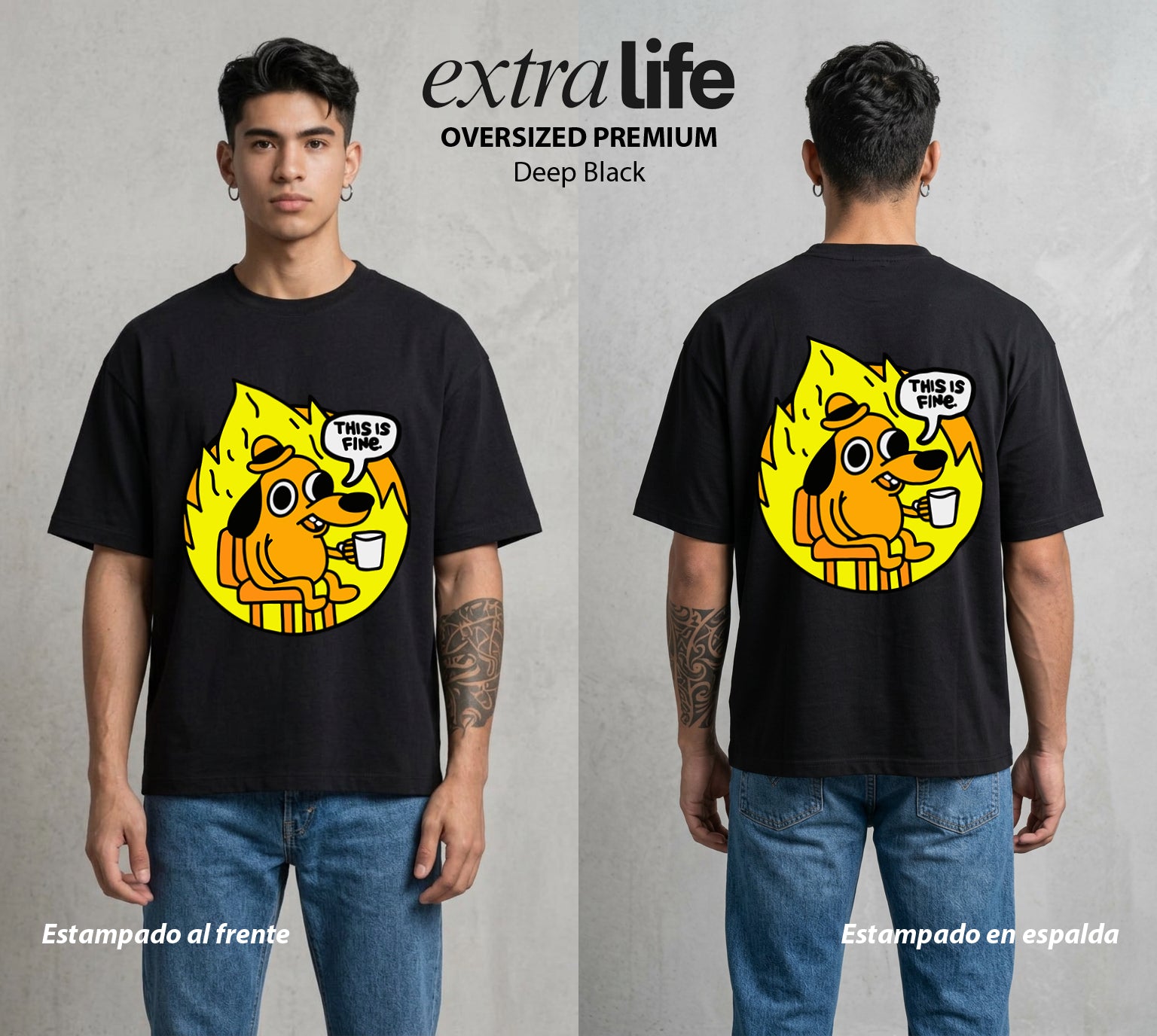 Varios Mundos | Todo Esta Bien #04330 - Playera Oversized Premium | Deep Black - Foto en modelo