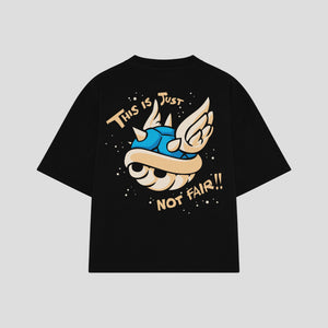 Playera streetwear premium de anime y gaming ExtraLife MX, corte boxy oversized drop shoulder heavyweight en color Deep Black y Off-White, moda urbana mexicana de culto.