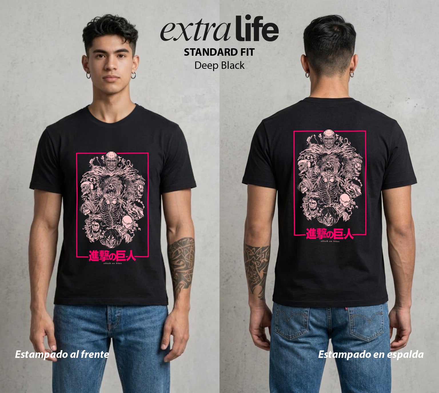 Mas Alla del Muro | Los Colosos del Bien #04332 - Playera Standard Fit | Deep Black - Foto en modelo