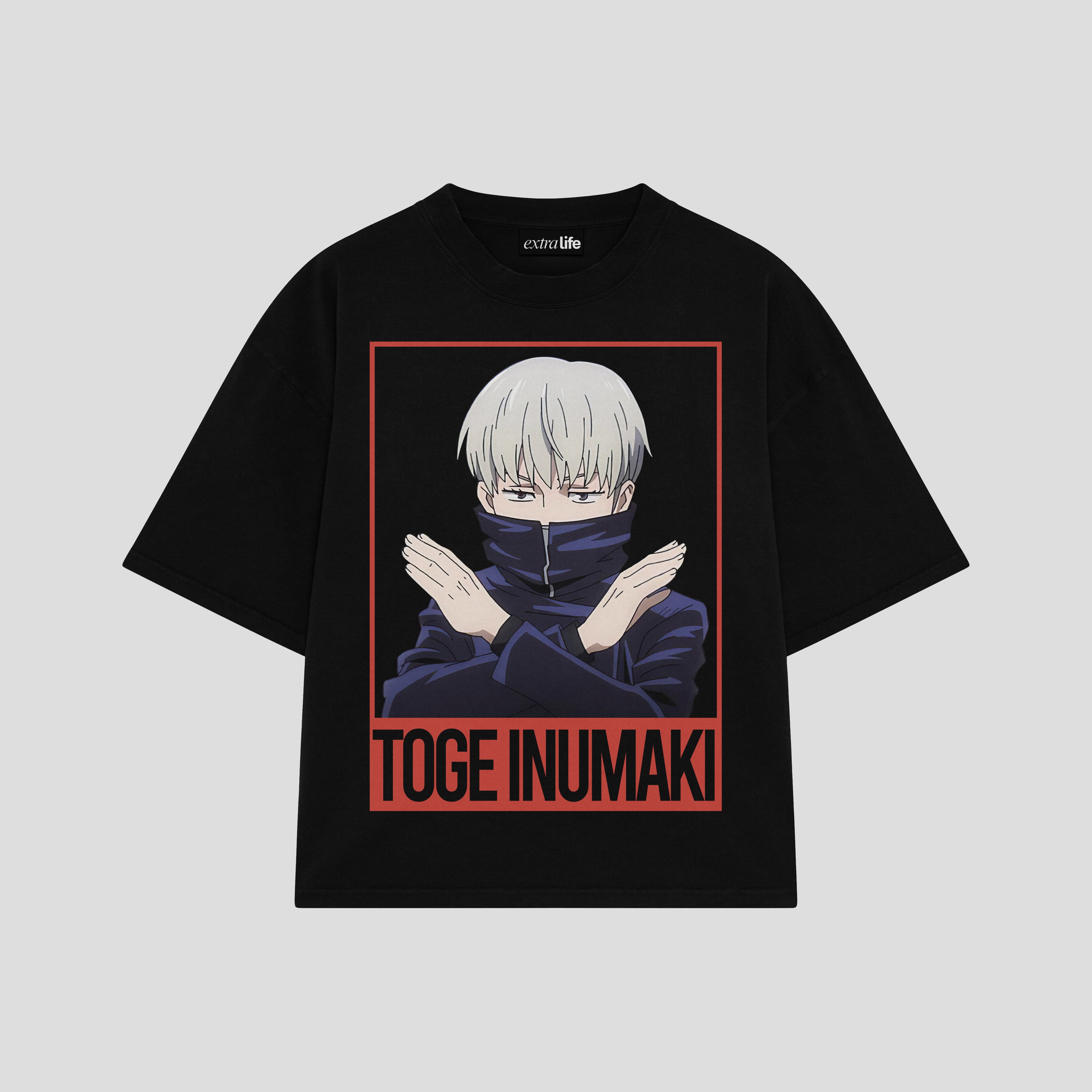 Playera streetwear premium de anime y gaming ExtraLife MX, corte boxy oversized drop shoulder heavyweight en color Deep Black y Off-White, moda urbana mexicana de culto.