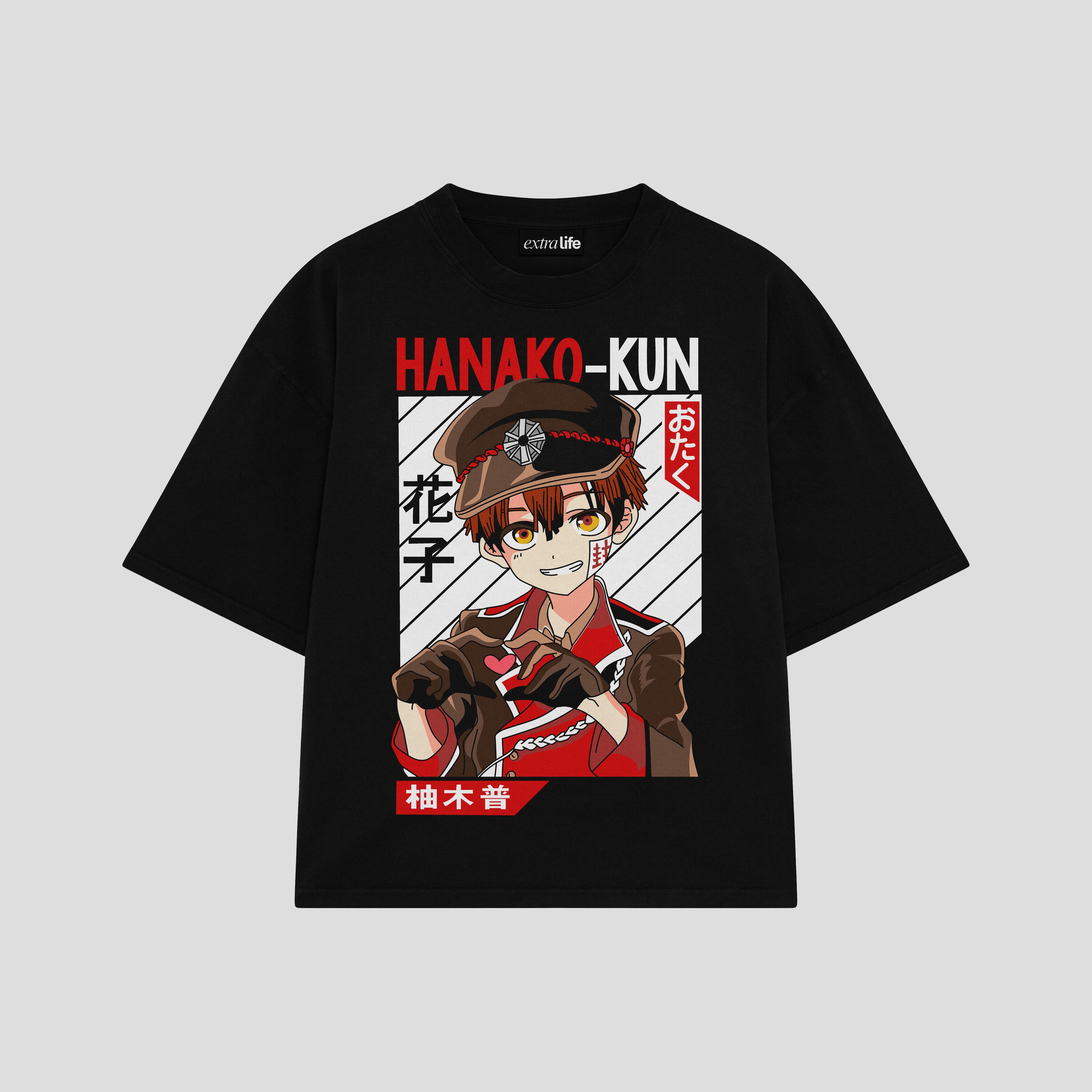 Playera streetwear premium de anime y gaming ExtraLife MX, corte boxy oversized drop shoulder heavyweight en color Deep Black y Off-White, moda urbana mexicana de culto.